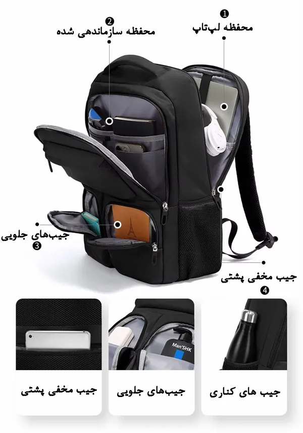 کیف کوله پشتی لپ تاپ بنج 1807 کیف کوله پشتی لپ تاپ اورجینال بنج BANGE 1807 - تصویر 8