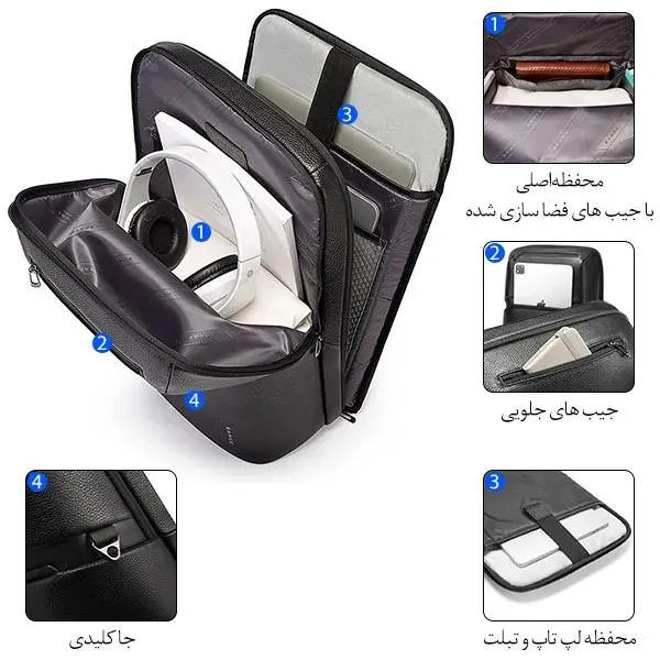 کیف و کوله پشتی لپ تاپ 15.6 چرم بنج 6625 کیف و کوله پشتی لپ تاپ 15.6 چرم اورجینال بنج BANGE 6625 - تصویر 8