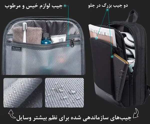 کیف کوله پشتی لپ تاپ 17اینچی اورجینال بنج BANGE 77115D - تصویر 9