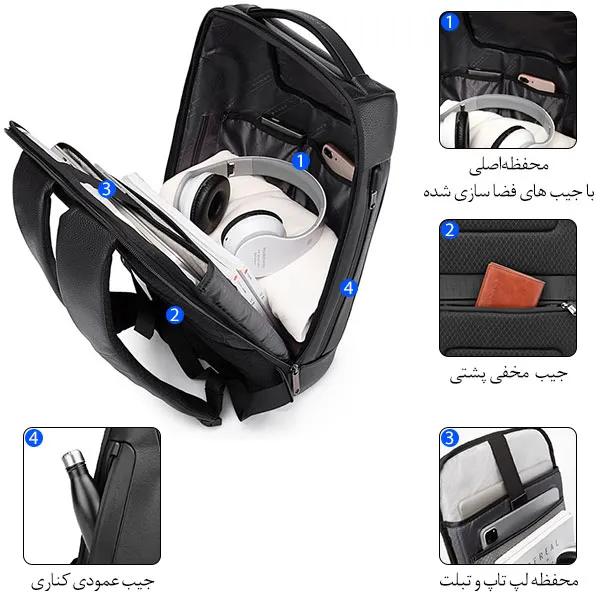 کیف کوله پشتی لپ تاپ ضد سرقت چرم بنج 6622