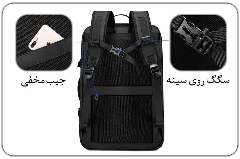 کیف مسافرتی 45L کوله پشتی لپ تاپ 17 اینچی بنج 1908D کیف مسافرتی 45L کوله پشتی لپ تاپ 17 اینچی اورجینال بنج BANGE 1908D - تصویر 13