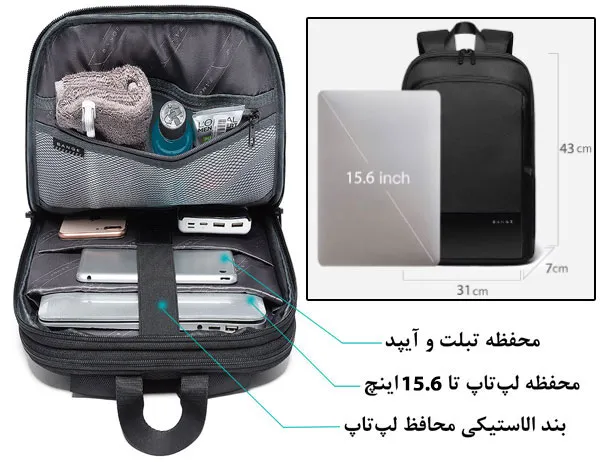 کیف کوله پشتی لپ تاپ 15.6 اینچی اورجینال بنج BANGE 77115 - تصویر 13