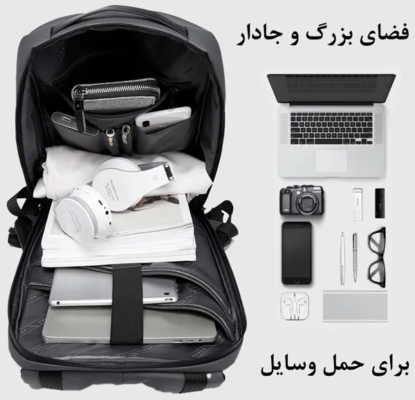 کیف و کوله پشتی لپ تاپ 15.6 ضد سرقت بنج 22188 کیف و کوله پشتی لپ تاپ 15.6 ضد سرقت اورجینال بنج BANGE 22188 - تصویر 14