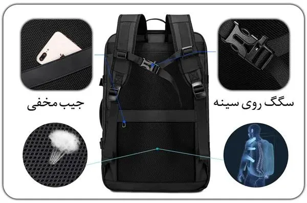 کیف مسافرتی 35L کوله پشتی لپ تاپ 15.6 اینچی بنج 1908 کیف مسافرتی 35L کوله پشتی لپ تاپ 15.6 اینچی اورجینال بنج BANGE 1908 - تصویر 15