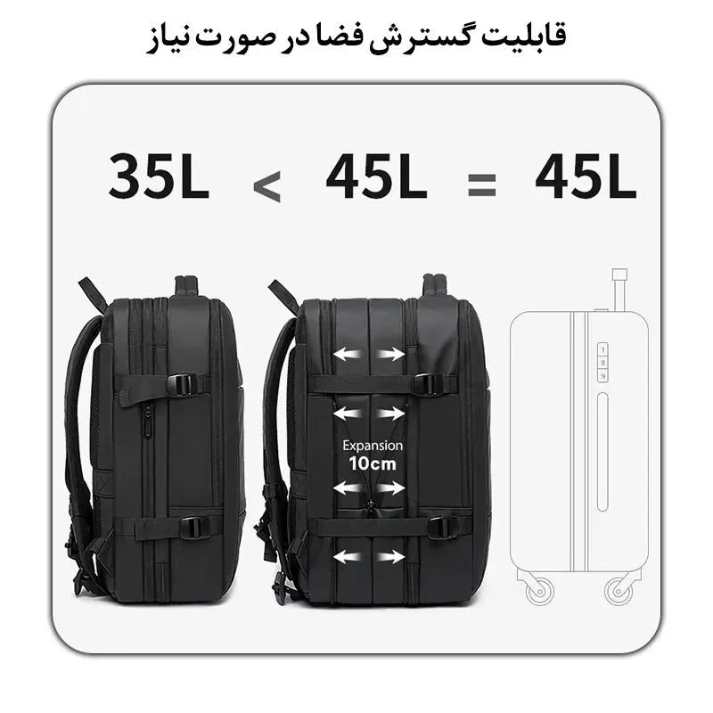 کیف مسافرتی 45L کوله پشتی لپ تاپ 17 اینچی بنج 1908D کیف مسافرتی 45L کوله پشتی لپ تاپ 17 اینچی اورجینال بنج BANGE 1908D - تصویر 15