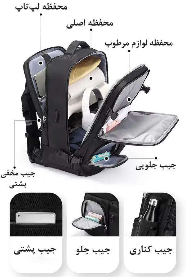 کیف مسافرتی کوله پشتی لپ تاپ 17اینچ بنج 1800 کیف مسافرتی کوله پشتی لپ تاپ 17اینچ اورجینال بنج BANGE 1800 - تصویر 14