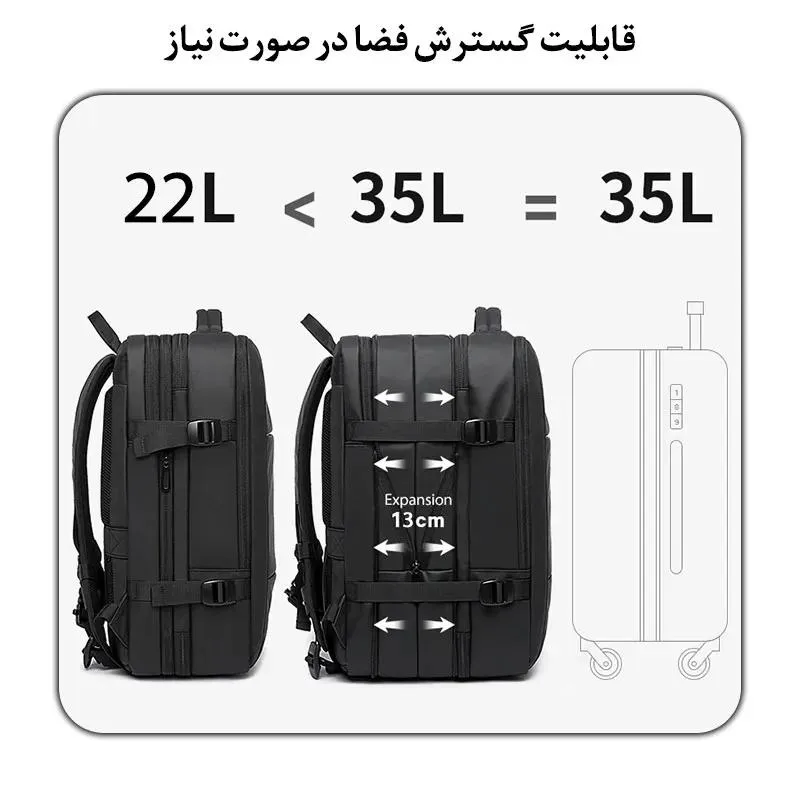 کیف مسافرتی 35L کوله پشتی لپ تاپ 15.6 اینچی بنج 1908 کیف مسافرتی 35L کوله پشتی لپ تاپ 15.6 اینچی اورجینال بنج BANGE 1908 - تصویر 17
