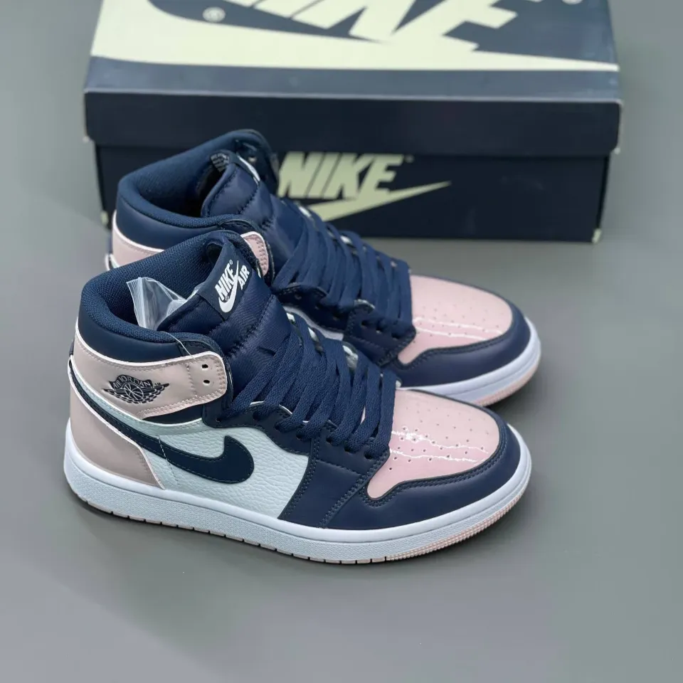 کفش نایک ایر جردن وان ساقدار اتومسفر بابل جام صورتی سرمه ای Nike Air Jordan 1 High Atmosphere Bubblegum Pink Navy - تصویر 3