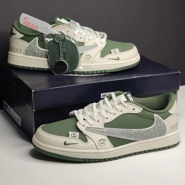 نایک ایرجردن وان لو تراویس گوچی Nike Air Jordan 1 Low Travis Scott X Gucci سبز کرم نایک ایرجردن وان لو تراویس گوچی Nike Air Jordan 1 Low Travis Scott X Gucci سبز کرم