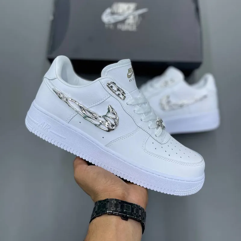 نایک ایرفورس وان لوگو نقره ای فلزی Nike Air Force 1 Low Liquid Metal Swoosh - تصویر 3