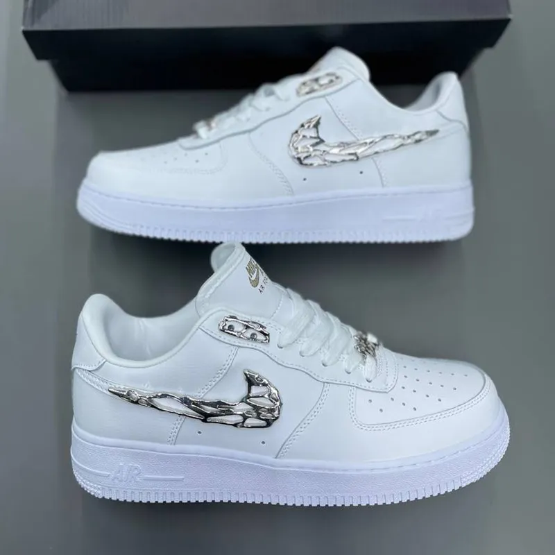 نایک ایرفورس وان لوگو نقره ای فلزی Nike Air Force 1 Low Liquid Metal Swoosh - تصویر 2