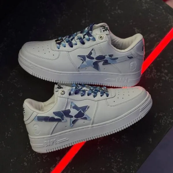 بتینگ ایپ بیپ استا سفید چریکی آبی A Bathing Ape Bape Sta Low White ABC Camo Blue بتینگ ایپ بیپ استا سفید چریکی آبی A Bathing Ape Bape Sta Low White ABC Camo Blue
