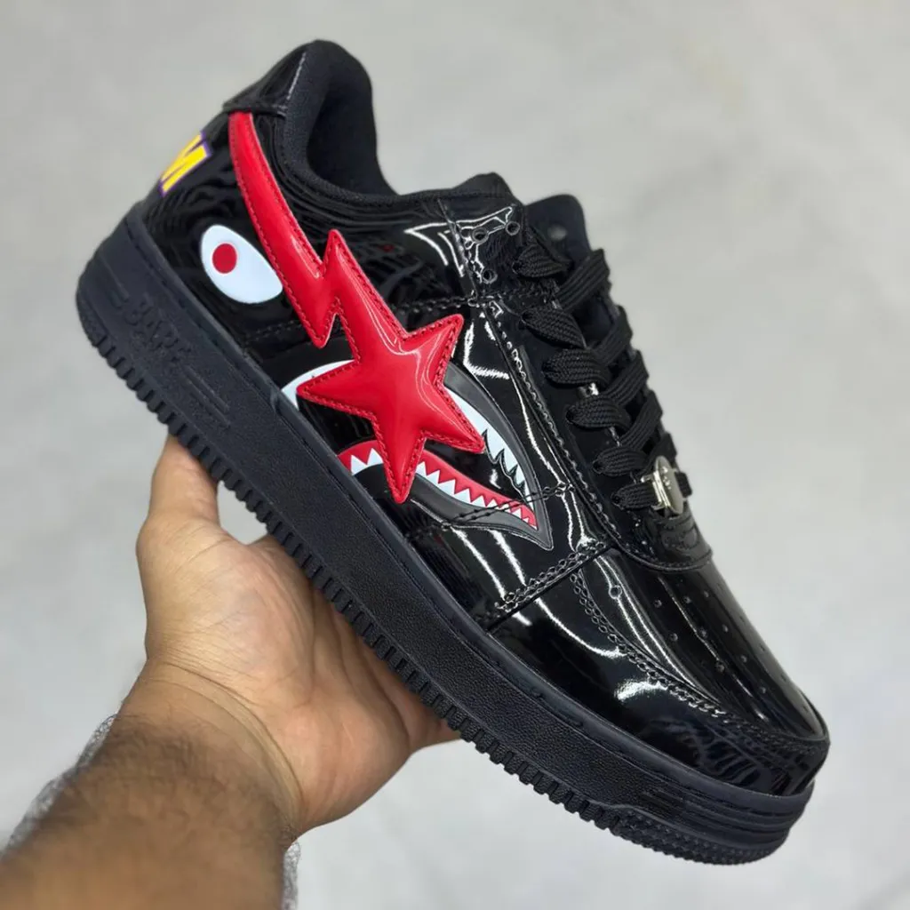 بتینگ ایپ بیپ استا شارک مشکی قرمز A Bathing Ape Bape Sta Low Shark Black - تصویر 4