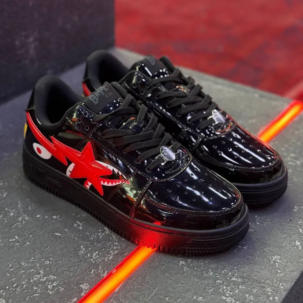 بتینگ ایپ بیپ استا شارک مشکی قرمز A Bathing Ape Bape Sta Low Shark Black - تصویر 5