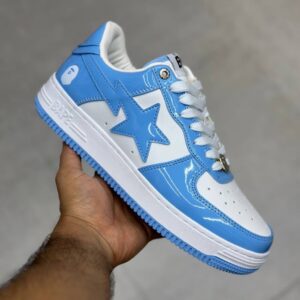 بتینگ ایپ بیپ استا چرم براق آبی سفید A Bathing Ape Bape Sta Patent Leather Blue White بتینگ ایپ بیپ استا چرم براق آبی سفید A Bathing Ape Bape Sta Patent Leather Blue White