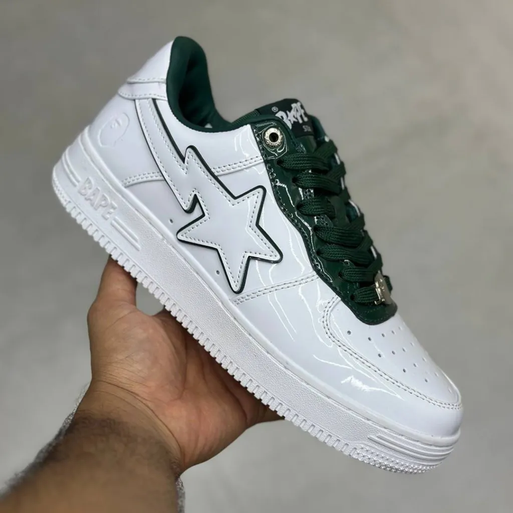 بتینگ ایپ بیپ استا چرم براق سفید سبز تیره A Bathing Ape Bape Sta Patent Leather White Green بتینگ ایپ بیپ استا چرم براق سفید سبز تیره A Bathing Ape Bape Sta Patent Leather White Green - تصویر 2