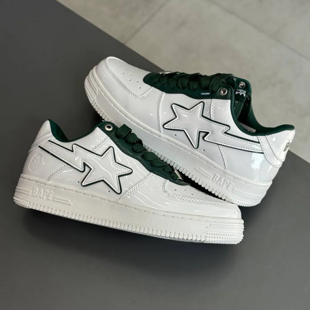 بتینگ ایپ بیپ استا چرم براق سفید سبز تیره A Bathing Ape Bape Sta Patent Leather White Green بتینگ ایپ بیپ استا چرم براق سفید سبز تیره A Bathing Ape Bape Sta Patent Leather White Green - تصویر 3
