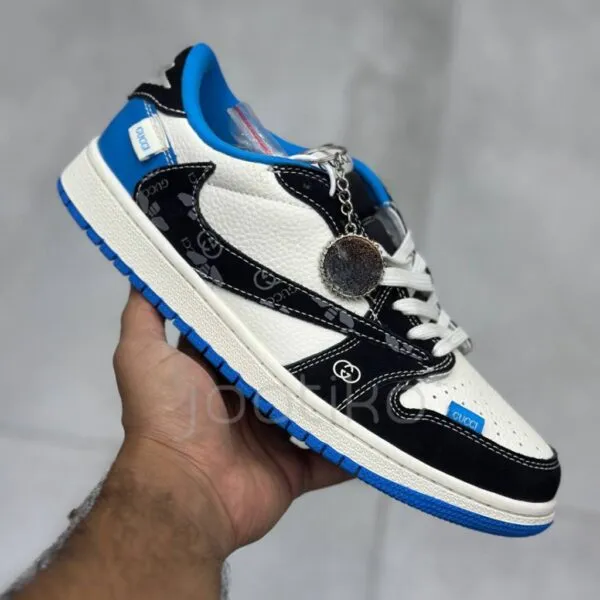 نایک ایر جردن وان لو گوچی سفید مشکی آبی Nike Air Jordan 1 Low Gucci White Black Blue نایک ایر جردن وان لو گوچی سفید مشکی آبی Nike Air Jordan 1 Low Gucci White Black Blue