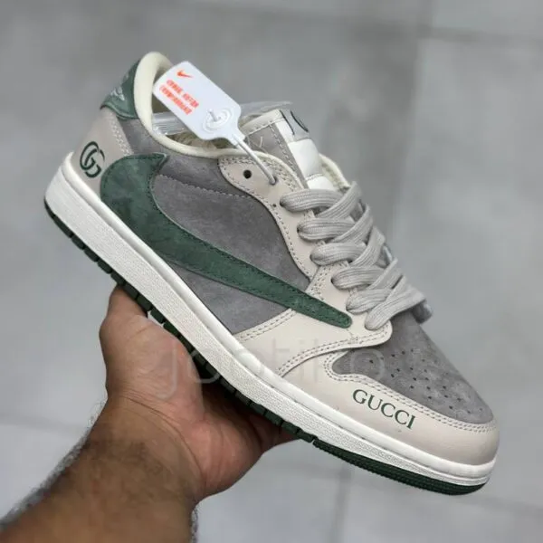 نایک ایر جردن وان لو گوچی کرم سبز طوسی جیر Nike Air Jordan 1 Low Gucci Cream Green Grey Suede نایک ایر جردن وان لو گوچی کرم سبز طوسی جیر Nike Air Jordan 1 Low Gucci Cream Green Grey Suede