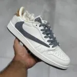 نایک ایر جردن وان لو لویی ویتون سفید طوسی قهوه‌ای روشن Nike Air Jordan 1 Low Louis Vuitton White Grey Light Brown