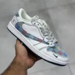 نایک ایر جردن وان لو لویی ویتون سفید جین چهارخونه رنگی Nike Air Jordan 1 Low Louis Vuitton White Checkered Denim