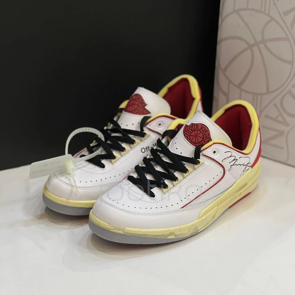 جردن 2 رترو لو آف وایت سفید قرمز Jordan 2 Retro Low SP Off-White White Red - تصویر 4