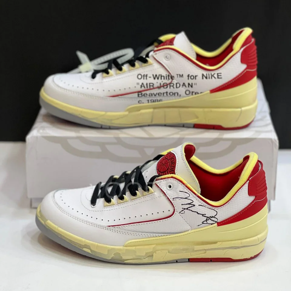 جردن 2 رترو لو آف وایت سفید قرمز Jordan 2 Retro Low SP Off-White White Red - تصویر 2