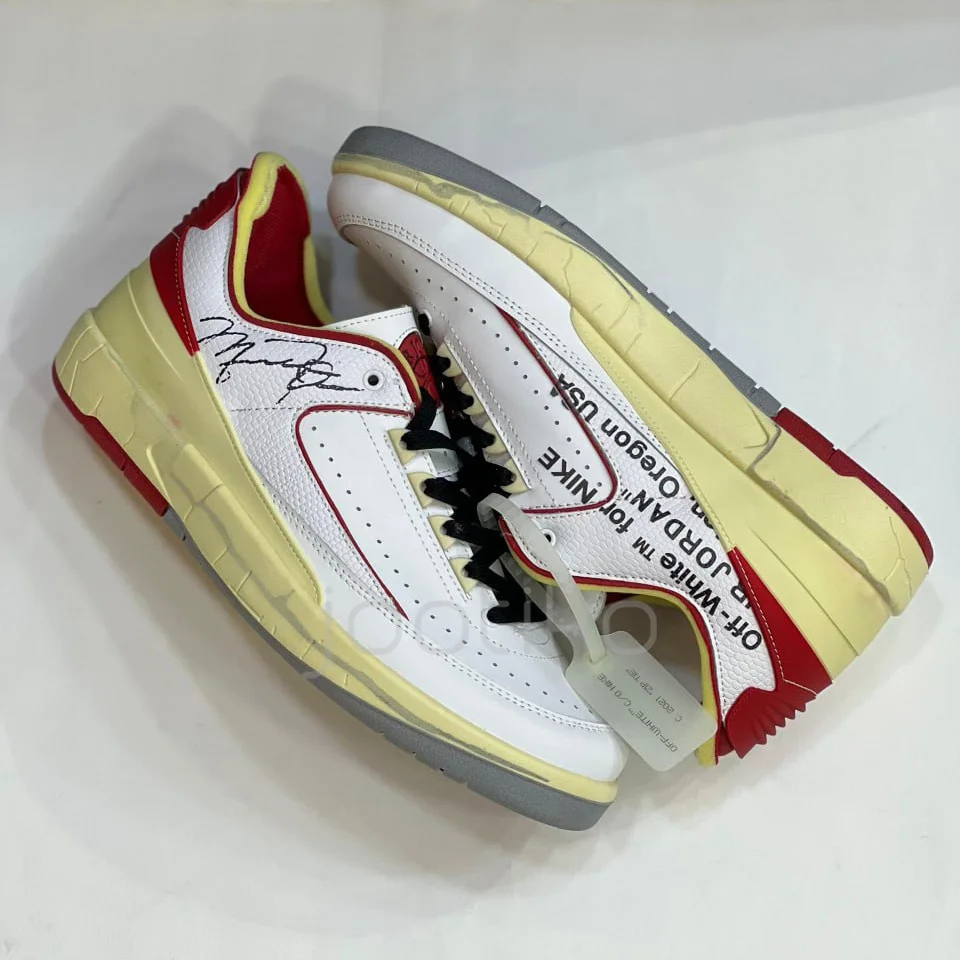 جردن 2 رترو لو آف وایت سفید قرمز Jordan 2 Retro Low SP Off-White White Red - تصویر 3