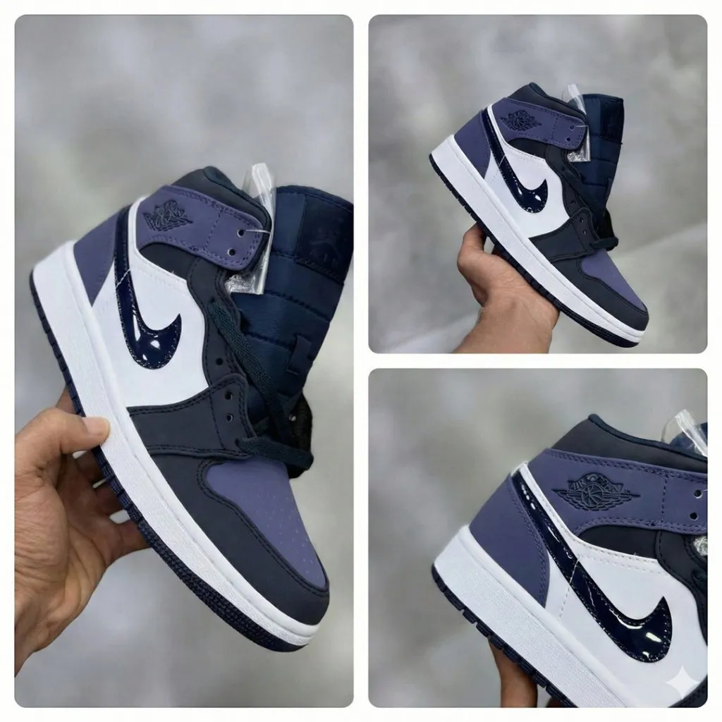 جردن وان سرمه‌ای سفید ساقدار Jordan 1 Mid Obsidian Sanded Purple 554724-445 - تصویر 2