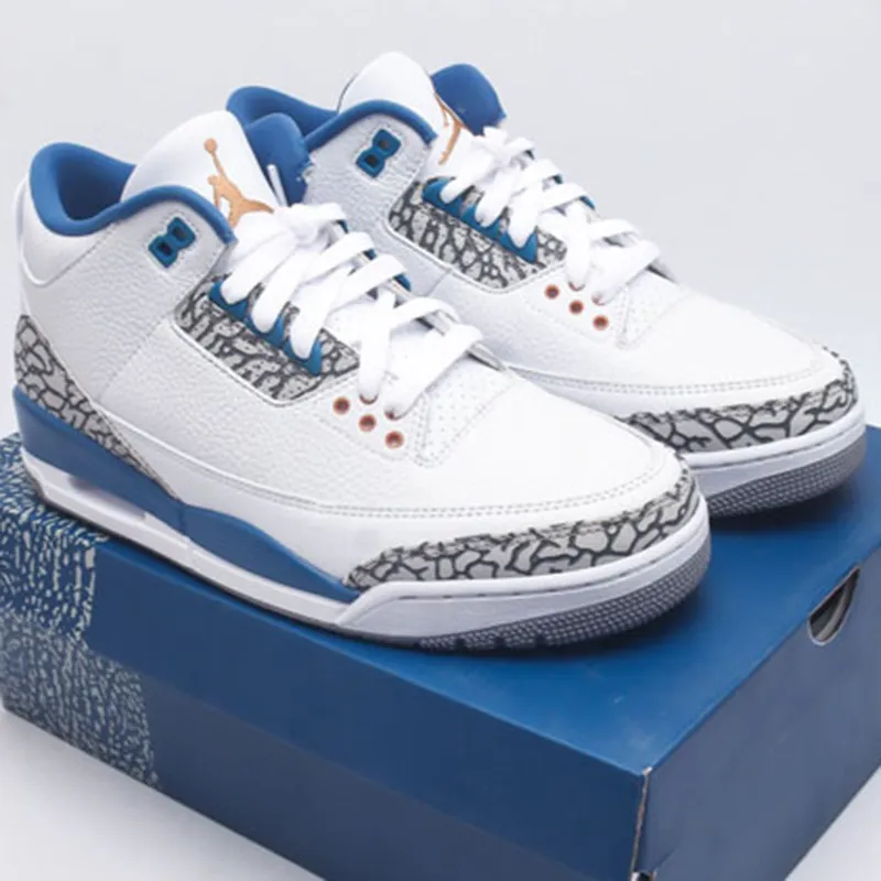 نایک جردن 3 رترو وزردز Jordan 3 Retro Wizards سفید آبی - تصویر 7