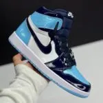 کفش نایک ایر جردن وان ساقدار ورنی آبی سورمه‌ای  Nike Air Jordan 1 High Patent Navy Blue