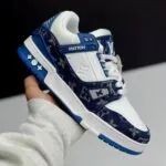 لویی ویتون ترینر سفید آبی  Louis Vuitton Trainer White Blue