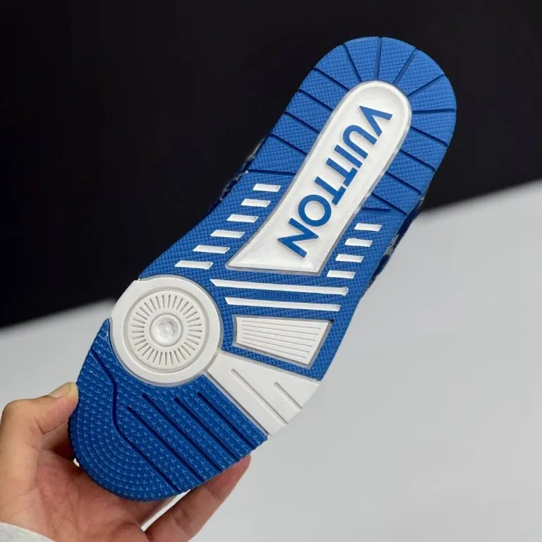 لویی ویتون ترینر سفید آبی Louis Vuitton Trainer White Blue - تصویر 4