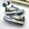 کفش نایک ایر جردن وان لو تراویس اسکات آبی سبز سوئد Nike Air Jordan 1 Low Travis Scott Blue Green Suede