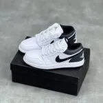 کفش نایک ایر جردن وان لو سفید طوسی Nike Air Jordan 1 Low White Grey