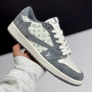 کفش نایک ایر جردن وان لو تراویس اسکات لویی ویتون کرم طوسی روشن | Nike Air Jordan 1 Low Travis Scott Louis Vuitton Light Grey