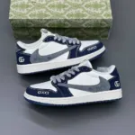 کفش نایک تراویس اسکات گوچی سفید سرمه‌ای Nike Travis Scott Gucci White Navy