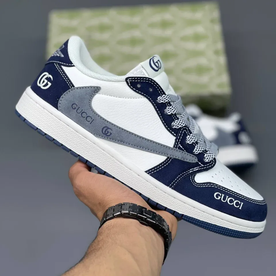 کفش نایک تراویس اسکات گوچی سفید سرمه‌ای Nike Travis Scott Gucci White Navy - تصویر 3