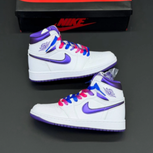 کفش نایک ایر جردن وان ساقدار سفید بنفش خاص Nike Air Jordan 1 High White Purple کفش نایک ایر جردن وان ساقدار سفید بنفش خاص Nike Air Jordan 1 High White Purple