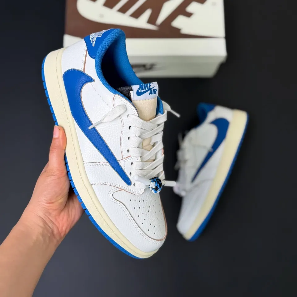 کفش نایک ایر جردن وان لو فرگمنت تراویس اسکات میلیتاری آبی کرم Nike Air Jordan 1 Low Fragment Travis Scott Military Blue Cream - تصویر 3