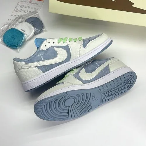 کفش نایک ایر جردن وان لو تراویس اسکات آبی سفید سوئد Nike Air Jordan 1 Low Travis Scott Blue White Sweden - تصویر 4