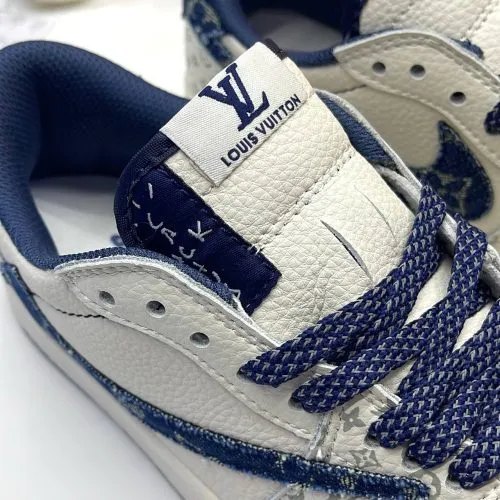 کفش نایک ایر جردن وان لو تراویس اسکات لویی ویتون کرم آبی Nike Air Jordan 1 Low Travis Scott Louis Vuitton Cream Blue - تصویر 5