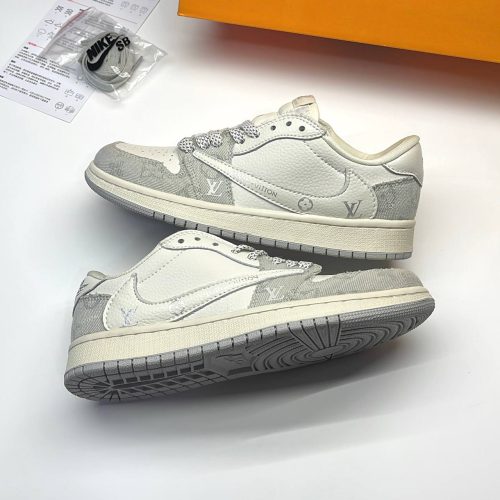 کفش نایک ایر جردن وان لو تراویس اسکات لویی ویتون کرم خاکستری Nike Air Jordan 1 Low Travis Scott Louis Vuitton Cream Gray کفش نایک ایر جردن وان لو تراویس اسکات لویی ویتون کرم خاکستری Nike Air Jordan 1 Low Travis Scott Louis Vuitton Cream Gray