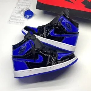 کفش نایک ایر جردن وان ساقدار ورنی پتنت رویال آبی مشکی Nike Air Jordan 1 High OG Patent Royal Blue Black