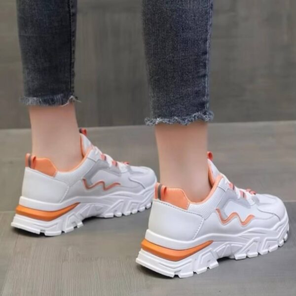 کتونی اسپرت لژدار زنانه طبی موج سفید نارنجی Women’s Platform Orthopedic Wave White Orange Sneakers
