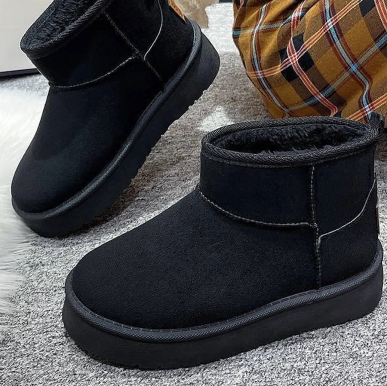آگ ساقدار خزدار مشکی Black Fur Lined Mid Calf Winter Boots - تصویر 5