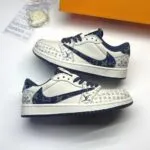 کفش نایک ایر جردن وان لو تراویس اسکات لویی ویتون کرم آبی  Nike Air Jordan 1 Low Travis Scott Louis Vuitton Cream Blue