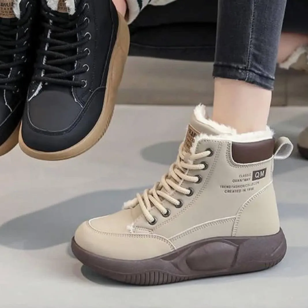 نیم بوت خزدار ضد آب کرم قهوه‌ای Waterproof Fur Lined Beige Brown Boots - تصویر 4