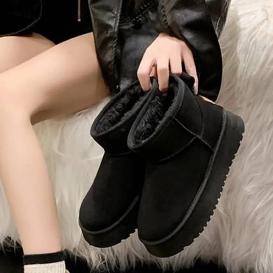 آگ ساقدار خزدار مشکی Black Fur Lined Mid Calf Winter Boots - تصویر 2