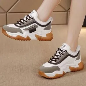 کتونی لژدار زنانه قهوه‌ای فشن Women Brown Platform Fashion Sneakers